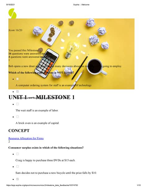 Sophia Microeconomics Milestone Unit Milestone Score You