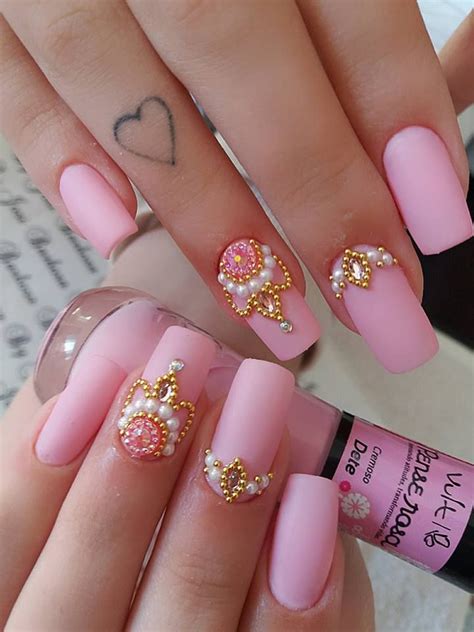 Ideias De Unhas Cor De Rosa Decoradas Comm Joias Unhas Lindas Em