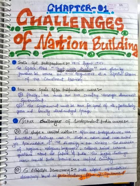 Handwritten Notes Of Challenges Of Nation Building Political Science