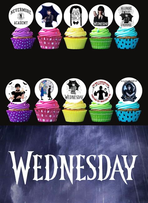 Wednesday Addams Party Cupcake Toppers Or Round Stickers Etsy