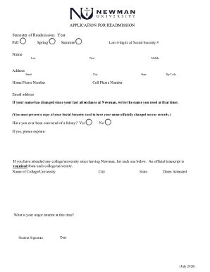 Fillable Online Readmission Form Pdf Fax Email Print PdfFiller