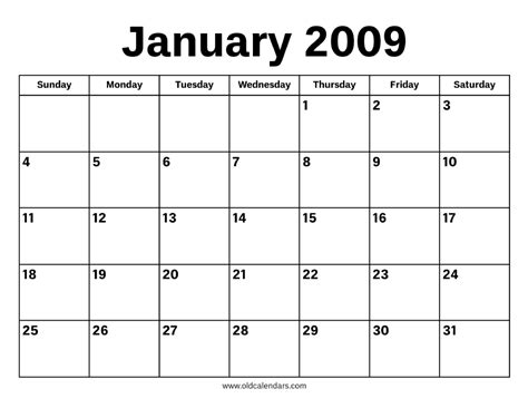 January 2009 Calendar Printable Old Calendars