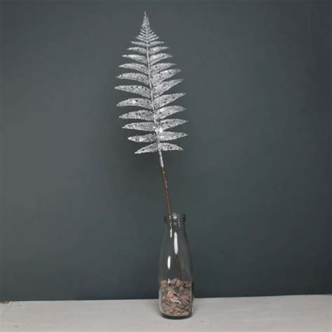 Silver Glitter Fern Leaf Spray Artificial Foliage Decoration Cm