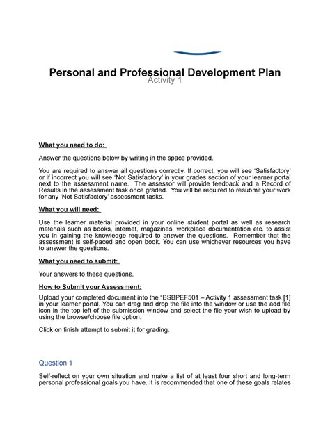 Bsbpef 501 Personal And Professional Development Plan V1 Personal