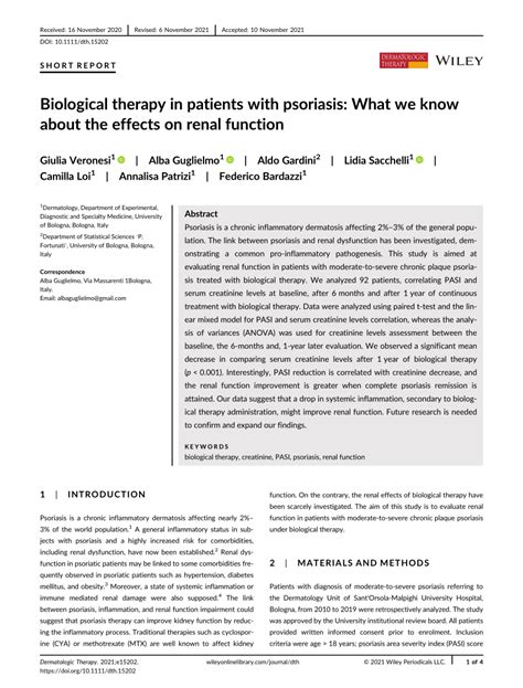 Biological Therapy In Patients With Psoriasis What We Know About The Effects On Renal Function