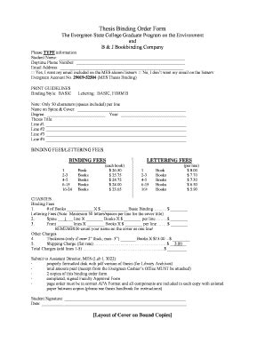 Fillable Online Evergreen Thesis Binding Order Form Fillable PDF