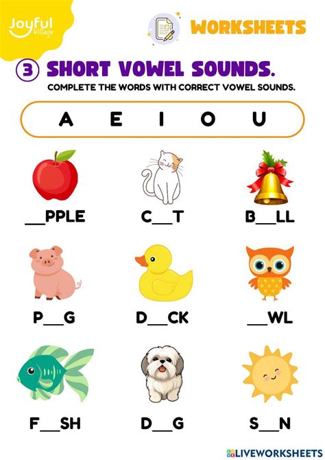 Pdf Online Worksheet Short Vowel Sounds Live Worksheets 45 Off