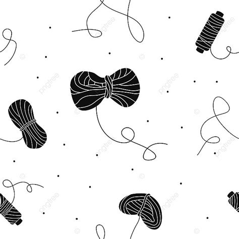 Vector Flat Silhouette Hand Drawn Seamless Pattern With Yarn Background