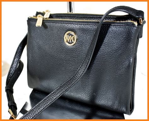 Nwt Michael Kors Fulton Black Leather Large Crossbody Bag Handbag