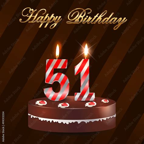 51 year Happy Birthday Card with cake and candles, 51st birthday ...