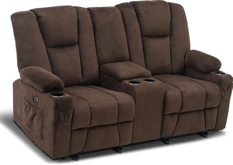 Mcombo Fabric Power Loveseat Recliner With Console Electric Reclining Loveseat Sofa