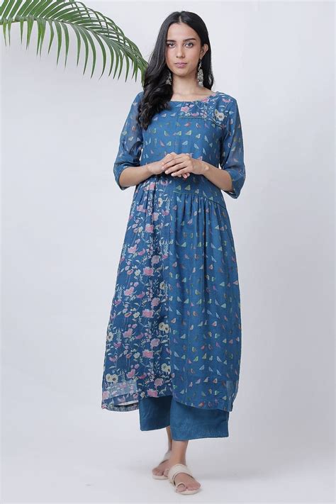 Sapphire Blue Floral Dress – Ikkat Door