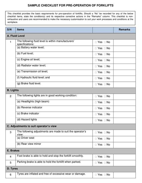 Free Printable Forklift Inspection Checklist Templates Sample Pdf