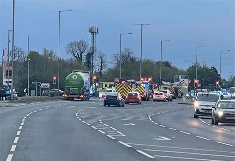 Kings Lynns Hardwick Road Closed Towards Roundabout And At Junction