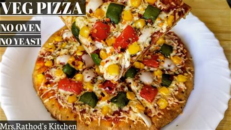 Veg Pizza In Kadhai Without Oven And Yeast At Home Pizza Recipe