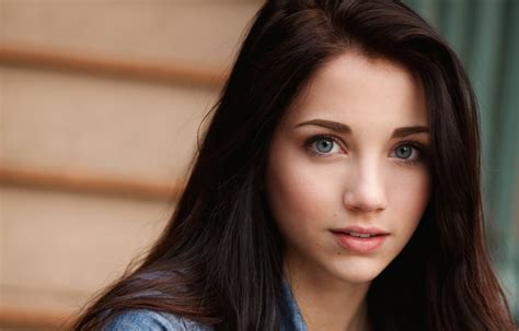 Smiling Emily Rudd Women Blue Eyes Brunette Portrait 2k Long Hair Denim Looking At