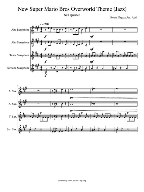 New Super Mario Bros Overworld Theme Jazz Pdf