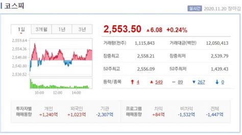 20일 시황 코스피 개인·외국인 매수세에 02 상승2550선 마감