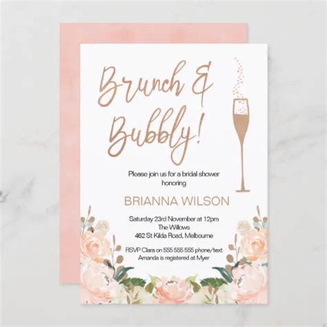 Rose Gold Brunch Bubbly Bridal Shower Invitation Zazzle