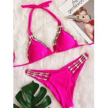 Emmiol Kostenloser Versand Neckholder Bikini Set Mit Strass Dekor