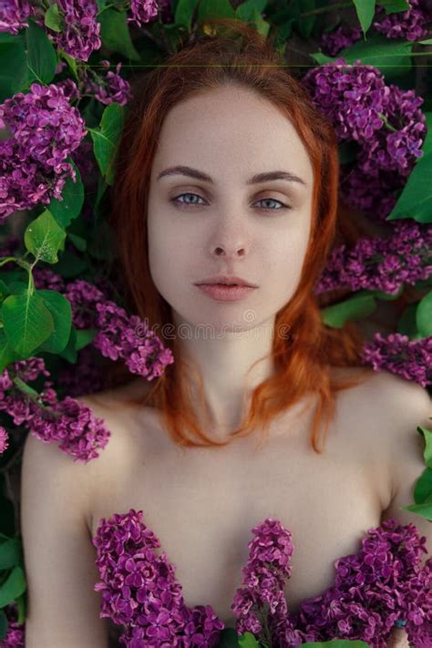 Naked Girl In Purple Flowers Stock Image Image Of Lovely Dress
