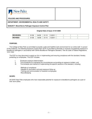 Fillable Online Newpaltz Blood Borne Pathogen Exposure Control Plan