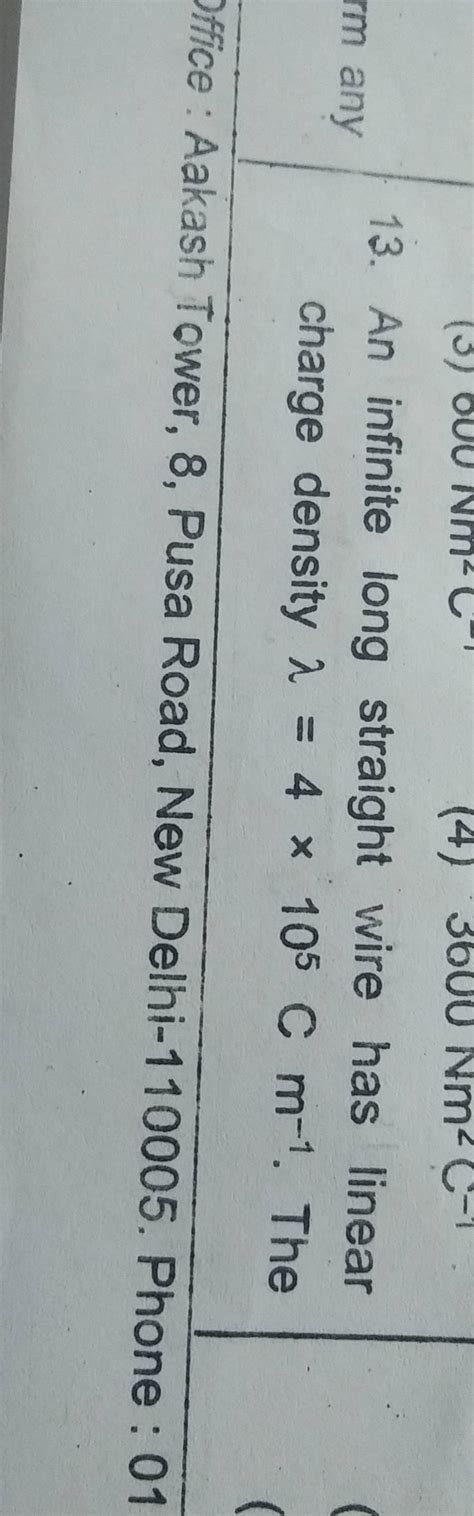 An Infinite Long Straight Wire Has Linear Charge Density Cm