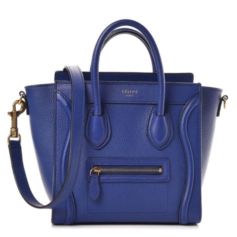 CELINE Drummed Calfskin Nano Luggage Indigo 368015 FASHIONPHILE