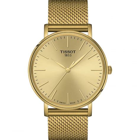 Tissot Men S Everytime Gents Mesh Watch Gold Plated Dial T143 410 33