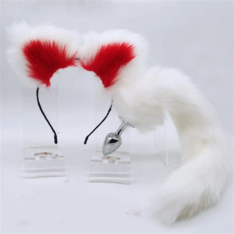 Erotic Cosplay Accessories Set Fox Tails Metal Anal Plug With Cute Ears