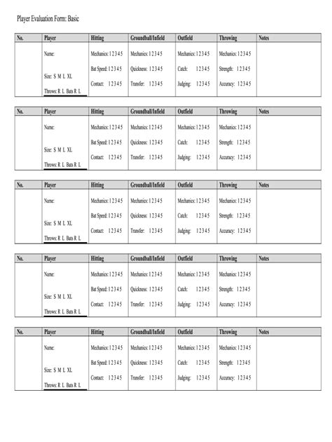 Printable Softball Player Evaluation Form Printable Templates