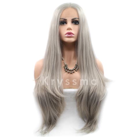 Grey Straight Synthetic Lace Front Wigs Kathy Official