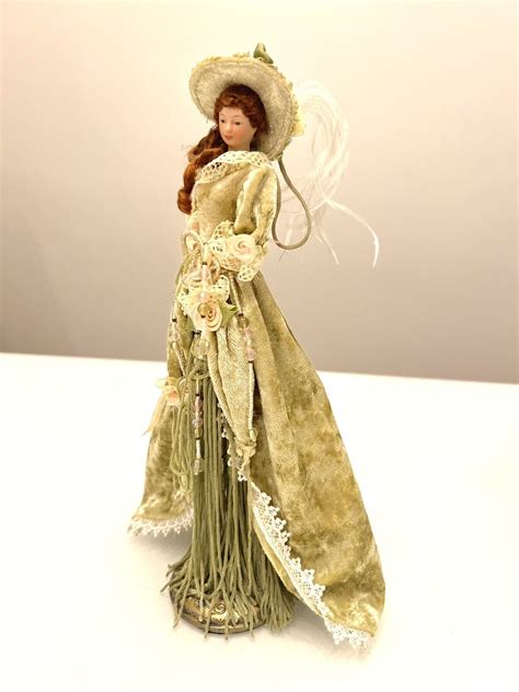 Victorian Tassel Doll Collectible Fashion Dolls Porcelain Green Velvet