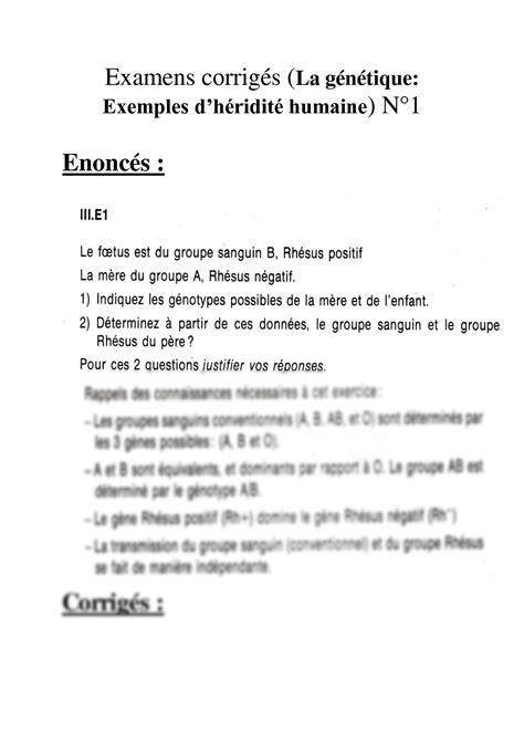 SOLUTION Examens Corrig S La G N Tique Exemples D H Ridit Humaine N 1