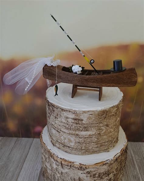 Rustic Canoe Boat Bride Groom Wedding Cake Topper Mr And Etsy