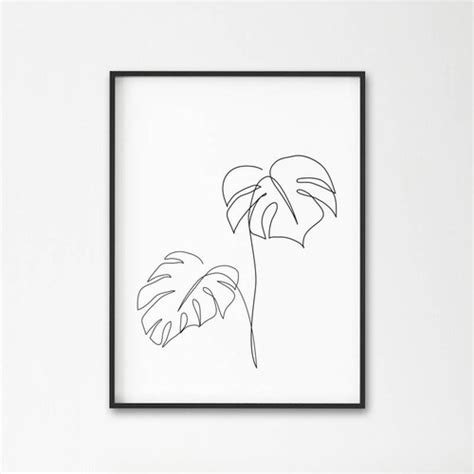 Monstera Line Art Tropic Leaves Print Abstract Botanic Etsy