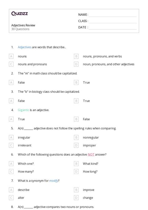 Commas With Coordinate Adjectives Worksheets For Th Grade On