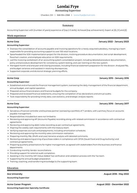 Accounting Supervisor Resume Examples And Templates