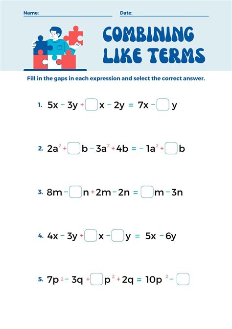 Free Custom Combining Like Terms Worksheet Templates Canva Worksheets Library