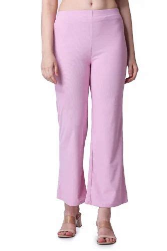 Polyester Popwings Formal Casual Pink Solid Highrise Trousers For Women