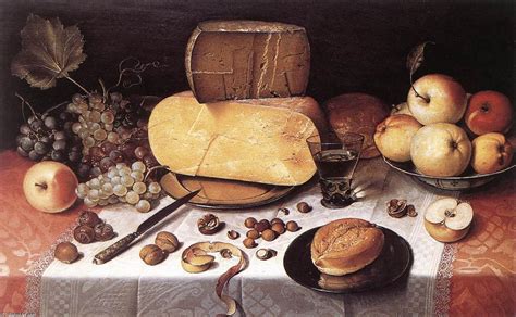 Nature Morte Avec Fruits Aberrant Et Aux Fromage Huile Sur Panneau De