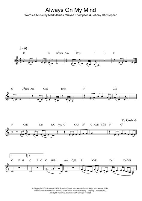 Always On My Mind By Elvis Presley Sheet Music For Clarinet Solo At