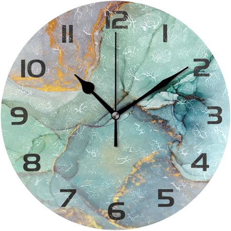 Hyjoy Modern Green And Gold Marble Texture Wall Clock Silent Non