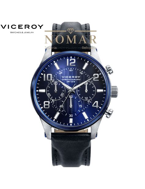 Reloj Viceroy de hombre Magnum cronógrafo acero correa de piel azul y