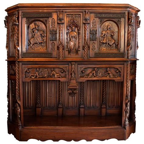 Antique European Gothic Hand Carved Walnut Cabinet Gothic Furniture