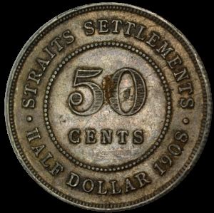 1908 Straits Settlements 50 Cents Silver Edward VII