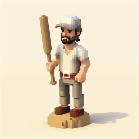 Premium Photo Realistic 3d Pixel Art Character With Baseball Bat