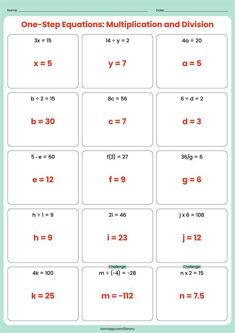 One Step Equation Multiplication And Division Answer Key For Teachers Perfect For Grades