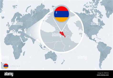 Pacific Centered World map with magnified Armenia. Flag and map of ...