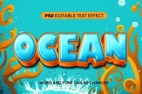 Efeito de texto oceano 3d editável PSD Premium